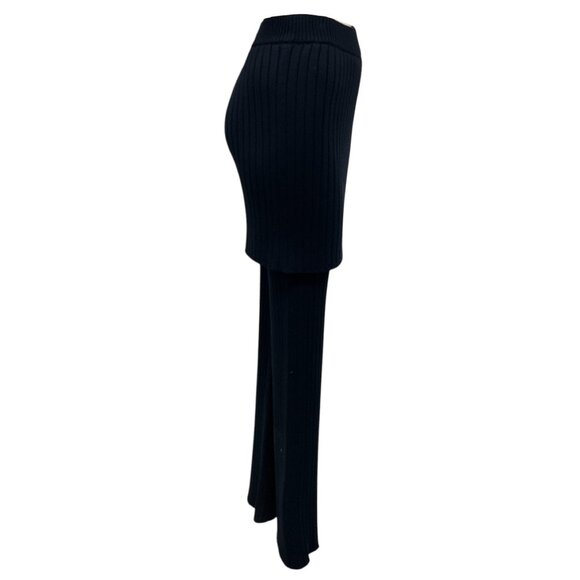 Loewe Navy Blue Marino Layered Wool Knit Skirt Trousers - Picture 2 of 6